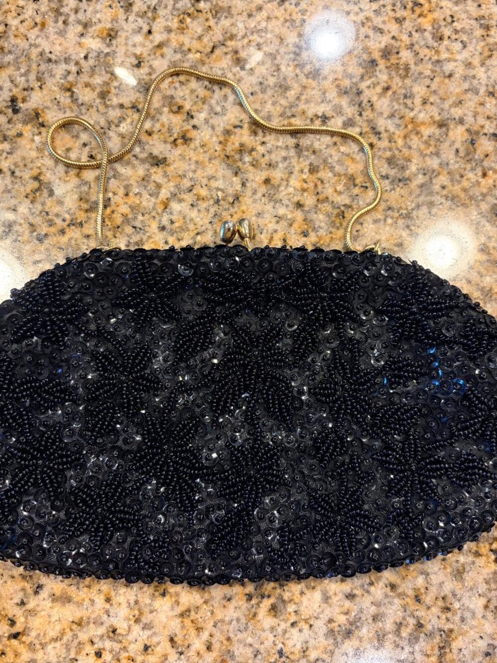 Vintage Maxime LTD black beaded evening purse with classic kiss-lock frame